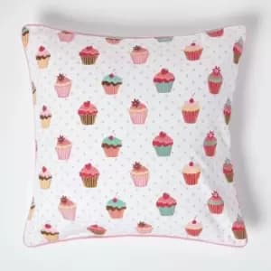 Image of Cotton Cup Cakes Cushion Cover, 60 x 60cm - Pink - Homescapes