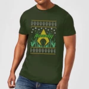 Image of DC Aquaman Knit Mens Christmas T-Shirt - Forest Green - L