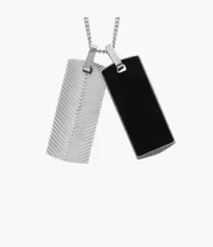 Image of Fossil Men Harlow Linear Texture Black Onyx Chain Necklace
