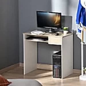 Image of Homcom Computer Desk With Keyboard Tray Oak