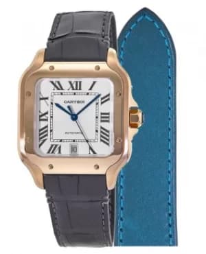 Image of Cartier Santos De Cartier Automatic Silver Dial Grey Leather Strap Mens Watch WGSA0011 WGSA0011