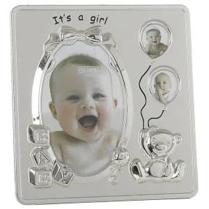Image of Satin Silver It's a Girl Frame 3 Pictures