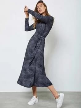 Image of Mint Velvet Animal Print Tie Front Midi Dress - Blue