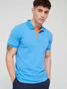 Image of Gant Contrast Placket Detail Polo Shirt, Mid Blue Size M Men