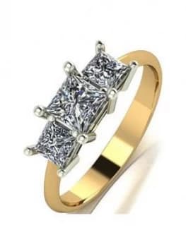 Image of Moissanite 9ct Gold 1 Carat Eq Moissanite Square Trilogy Ring, Gold, Size J, Women