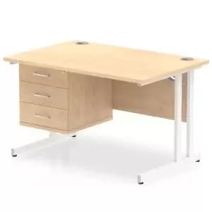 Image of Impulse 1200 Rectangle White Cant Leg Desk MAPLE 1 x 3 Drawer Fixed