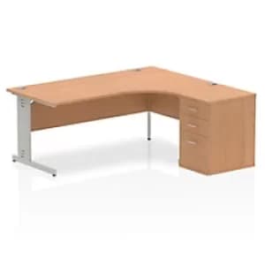 Image of Dynamic Wave Right Hand Office Desk Oak Top MFC Cable Managed Cantilever Leg Grey Frame Impulse 1800/1630 x 800/600 x 730mm