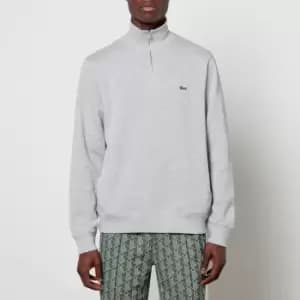 Image of Lacoste Mens Zippered Stand-Up Collar Cotton Sweatshirt Size 3 - S Grey Chine