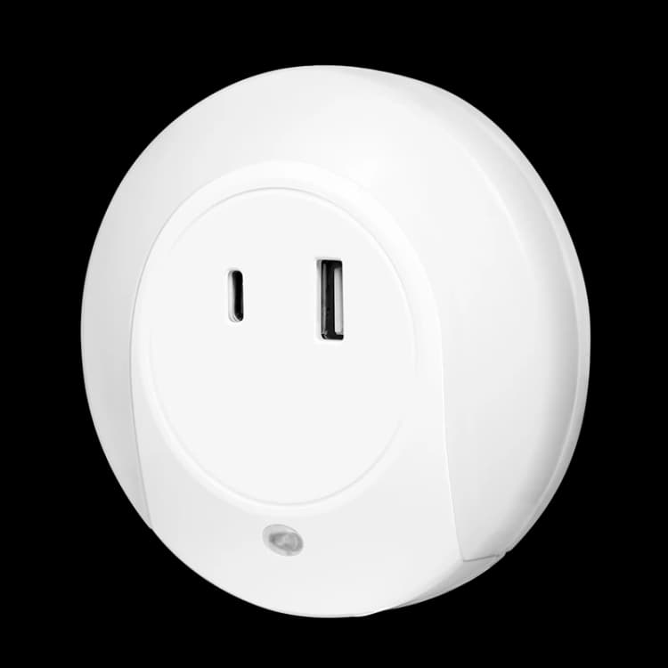 Image of LogiLink LED night light. twilight sensor. 1x USB-A. 1x USB-C. 18W