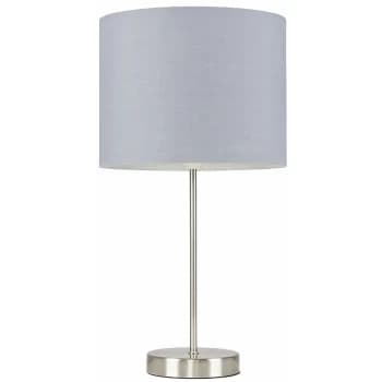 Image of Brushed Chrome Table Lamp Metal With Small Drum Lampshades - Grey