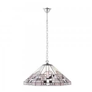 Image of 3 Light Large Ceiling Pendant Tiffany glass, chrome effect plate, E27