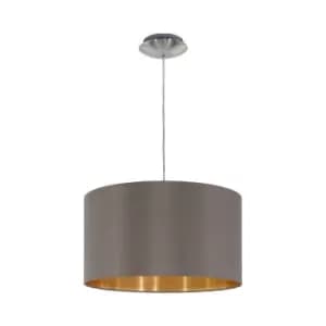 Image of Pendant Light Colour Satin Nickel Shade Cappuccino Gold Fabric Bulb E27 1x60W