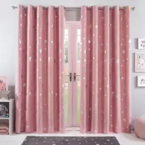 Image of Dreamscene Star Blackout Curtains Pair Eyelet Ready Made Kids Pink - 66" X 90"