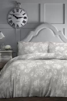 Image of 'Mishka' Monochrome Hand Drawn Floral Print Duvet Cover Set