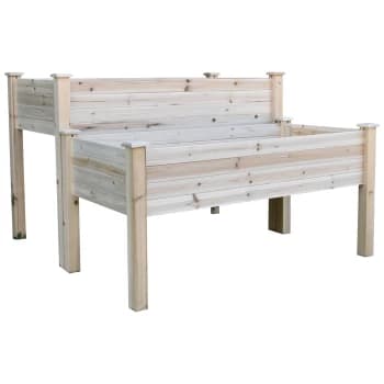 Image of Outsunny 2 Piece Solid Fir Wood Plant Raised Bed Flower Vegetable Herb Grow Box Stand Garden Step Planter Stand Free Combination