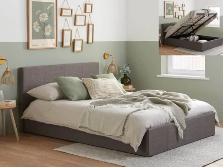 Image of Birlea Berlin Grey Fabric Ottoman Bed Frame - 4ft6 Double