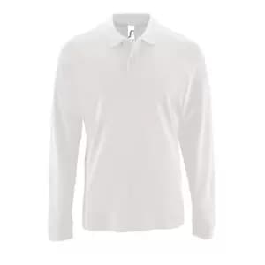 Image of SOLS Mens Perfect Long Sleeve Pique Polo Shirt (2XL) (White)