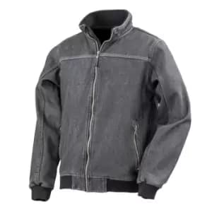 Image of Result Mens Stone Wash Denim Bomber Jacket (3XL) (Washed Black)