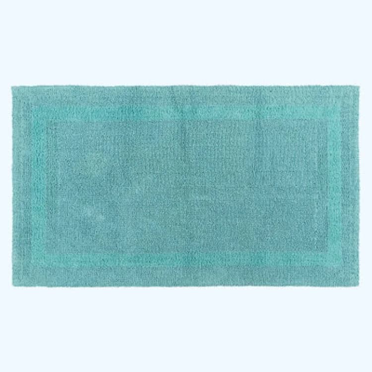 Image of Homescapes Luxury Reversible Cotton Bath Mat - Aqua