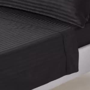 Image of Black Egyptian Cotton Satin Stripe Flat Sheet 330 Thread Count, Single - Black - Black - Homescapes