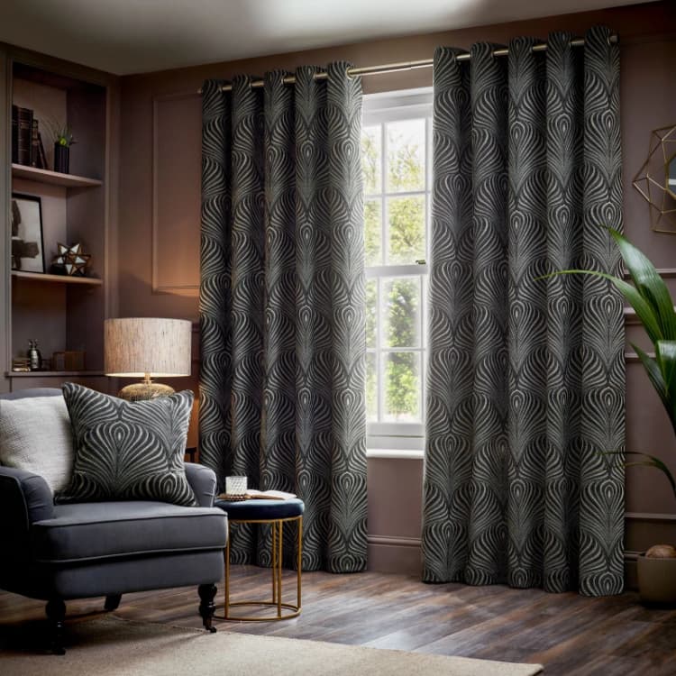Image of Gatsby Jacquard Eyelet Curtains Black / 168 x 229cm