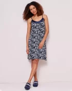 Image of Cotton Traders Womens Satin Trim Nightdress in Blue