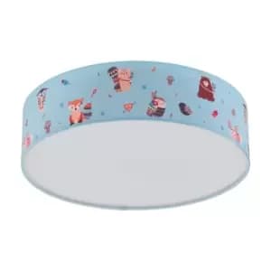 Image of Flush Ceiling Light Child Bedroom Shade White & Coloured Fabric Bulb E27 2x40W