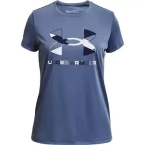 Image of Under Armour Tech Graphic Logo T Shirt Juniors - Blue