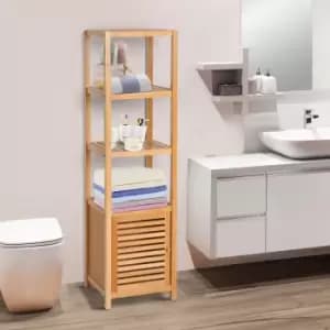 Image of 140cm Freestanding Bamboo Storage Unit With 3 Shelves And Cupboard