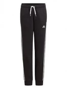 Image of Adidas Boys Junior 3-Stripes Fleece Cuffed Pant - Black/White