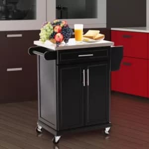 Image of HOMCOM Kitchen Island, MDF, Stainless Steel Top-Black