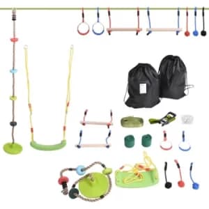 Image of Outsunny Ninja Warrior Obstacle Course for Kids 46FT Slackline Kit with Rings Monkey Bars Fist Swing Climbing Rope Carry Bag Tree Protectors Training