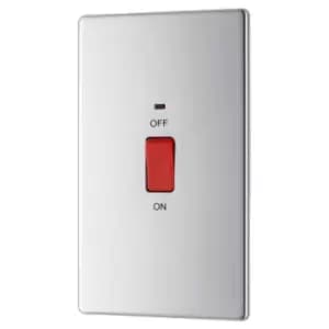 Image of British General Nexus Screwless Flatplate 45 A Double Pole Switch with Indicator Double Plate Brushed Steel FBS72-01