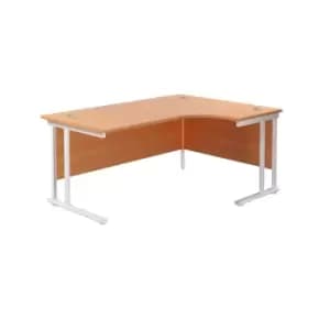 Image of Twin Upright Beech Right Handed Radial Desk - 1800mm x 1200mm - White Frame