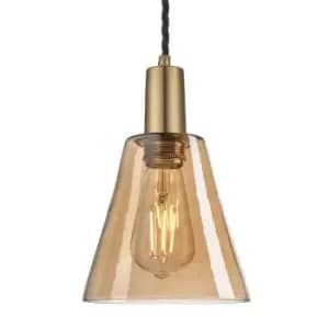 Image of Industville Sleek Tinted Glass Flask Amber Pendant / 6" Copper Holder