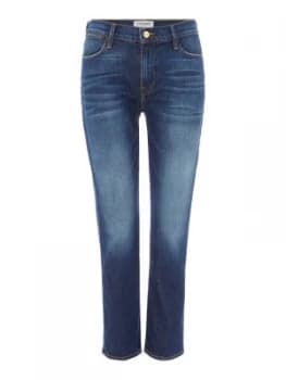 Image of Frame High Rise Mid Wash Straight Jeans Denim Mid Wash