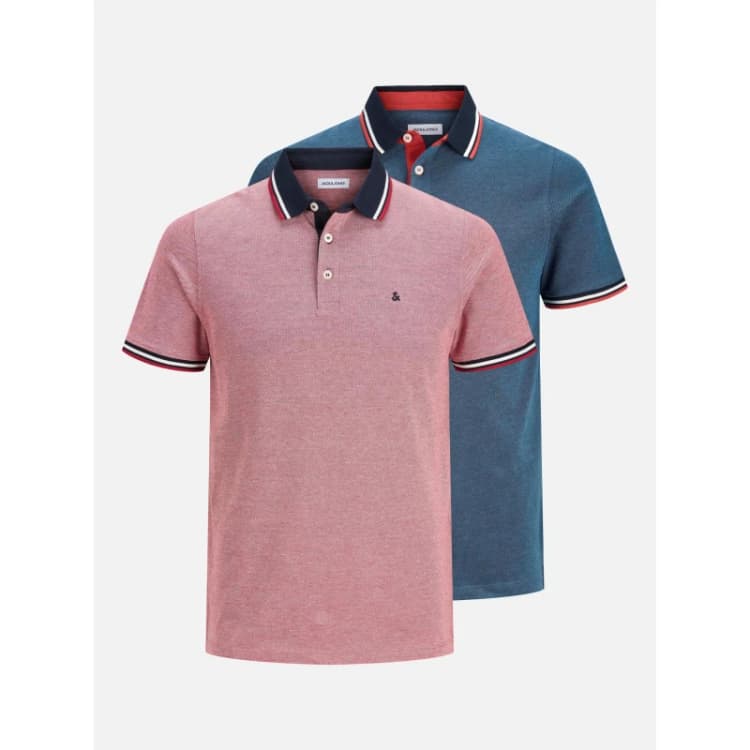 Image of Jack and Jones Mens Paulos Pack Short Sleeve Polo Shirt Rio Red/Denim male S