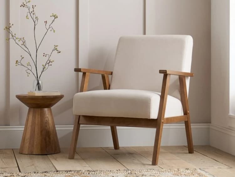Image of Birlea Ellwood Cream Linen and Oak Accent Chair