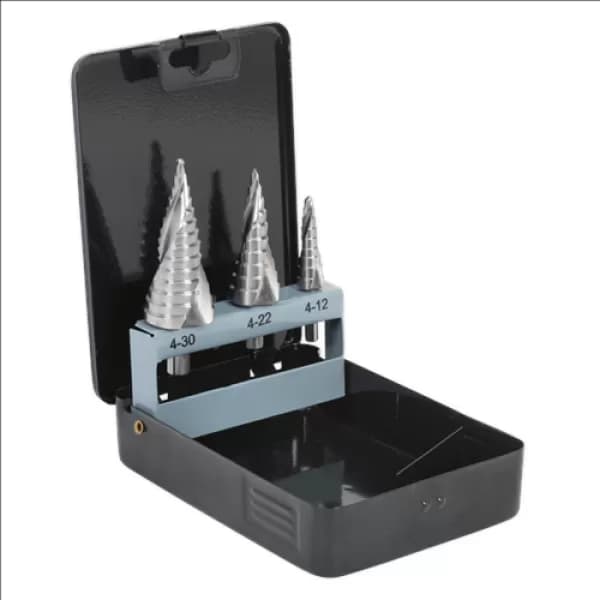 Image of Genuine SEALEY AK4749 HSS 4341 Step Drill Bit Set 3pc Spiral Flute