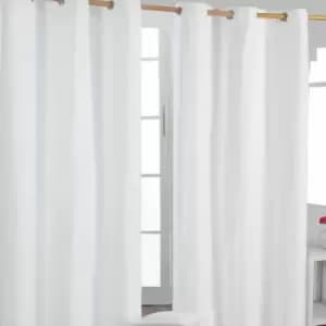 Image of Homecapes Plain Off White Cotton Eyelet Curtains 137 x 228cm - White