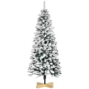 Image of Christmas Tree Snow Flocked Slim 5' with Pinewood Base - HOMCOM TJ Hughes