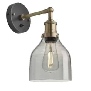 Image of Industville Brooklyn 6" Cone Wall Light / Smoke Grey Tinted Glass and Brass Holder