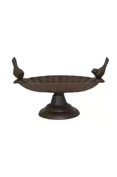 Image of Decorative Birds Scalloped Oval Bird Bath Cast Iron