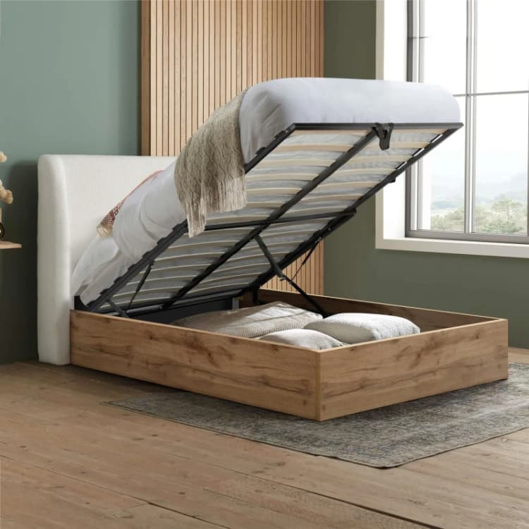 Image of Birlea Halfden 4ft6 Double White Fabric Ottoman Bed Frame