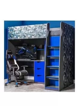 Image of X Rocker Hideout - Wood Panel Gaming Bunk Bed With Desk -single, Blue