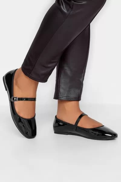 Image of Wide & Extra Wide Fit Patent Mary Jane Ballerina Pumps