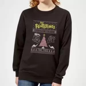 Image of Flintstones Rockin Around The Tree Womens Christmas Jumper - Black - 3XL