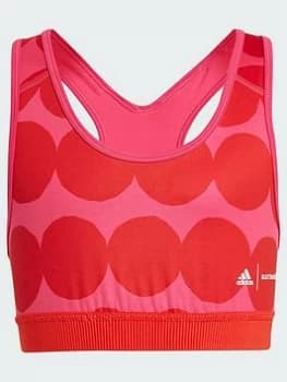 Image of adidas Junior Girls Marimekko Believe This Aeroready Training Bra - Pink/Red, Pink/Red, Size 11-12 Years, Women