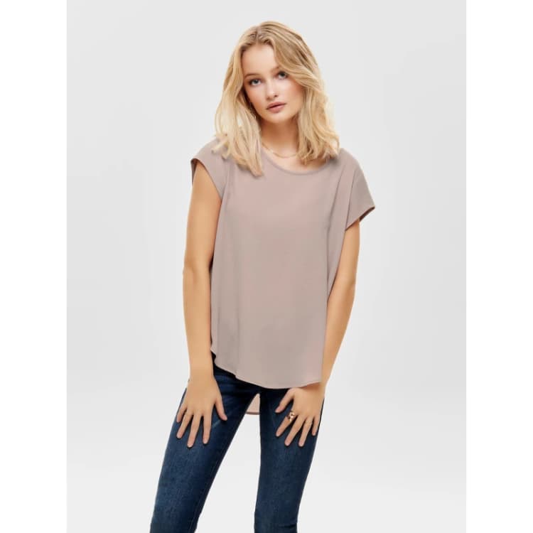 Image of Only Vic Short Sleeve Solid T-Shirt - Beige Beige 8