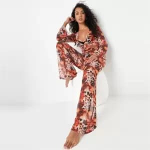 Image of Missguided fire leopard flared trouser - Red